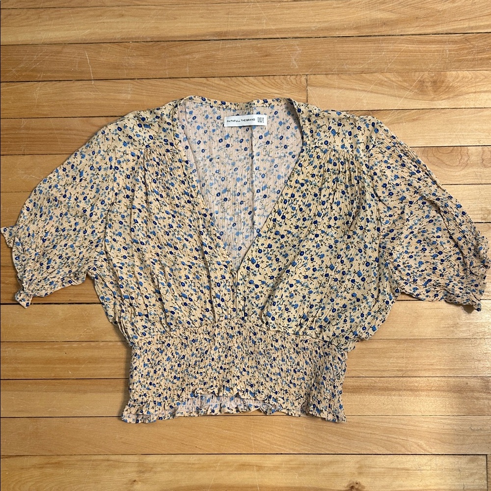 Faithfull the Brand Floral Crop Top with Blue Flowers